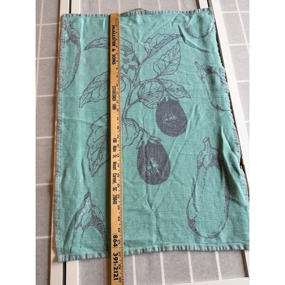 ⁠Sea Me At Home Turkish Cotton Eggplant Botanical Tea Towel Green Blue Jacquard